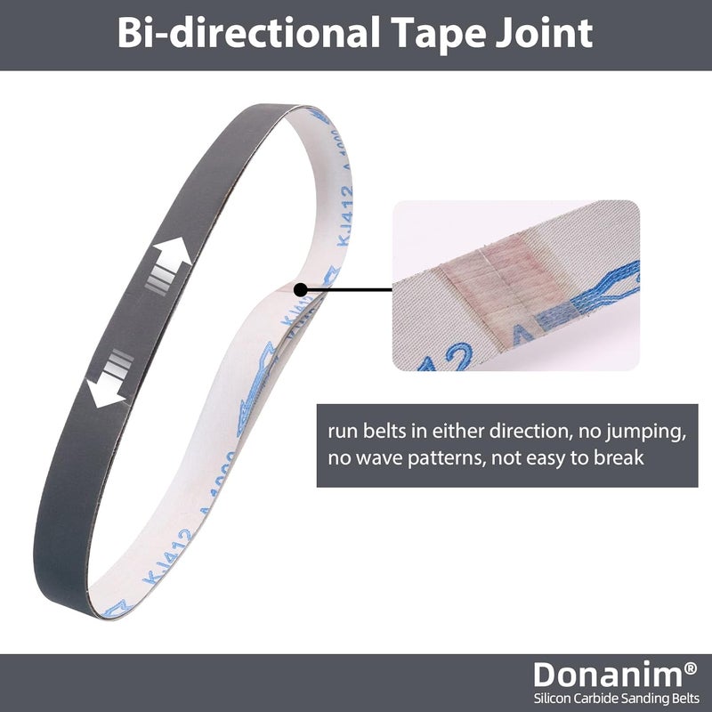 Donanim 24 Pack 1x30 Sanding Belts for Knife Sharpening, Silicon Carbide 1 x 30 Sanding Belts 120 240 400 600 800 1000 Assorted Grits for 1 x 30 Belt Sander, 1 x 30 Inch Sanding Belts for Metal Working - Image 5